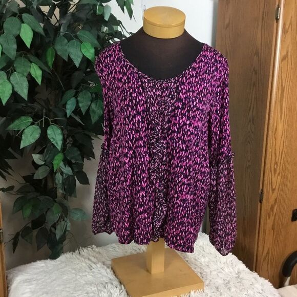 Lane Bryant size 14/16 black pinks and purple long sleeve blouse - Picture 1 of 16